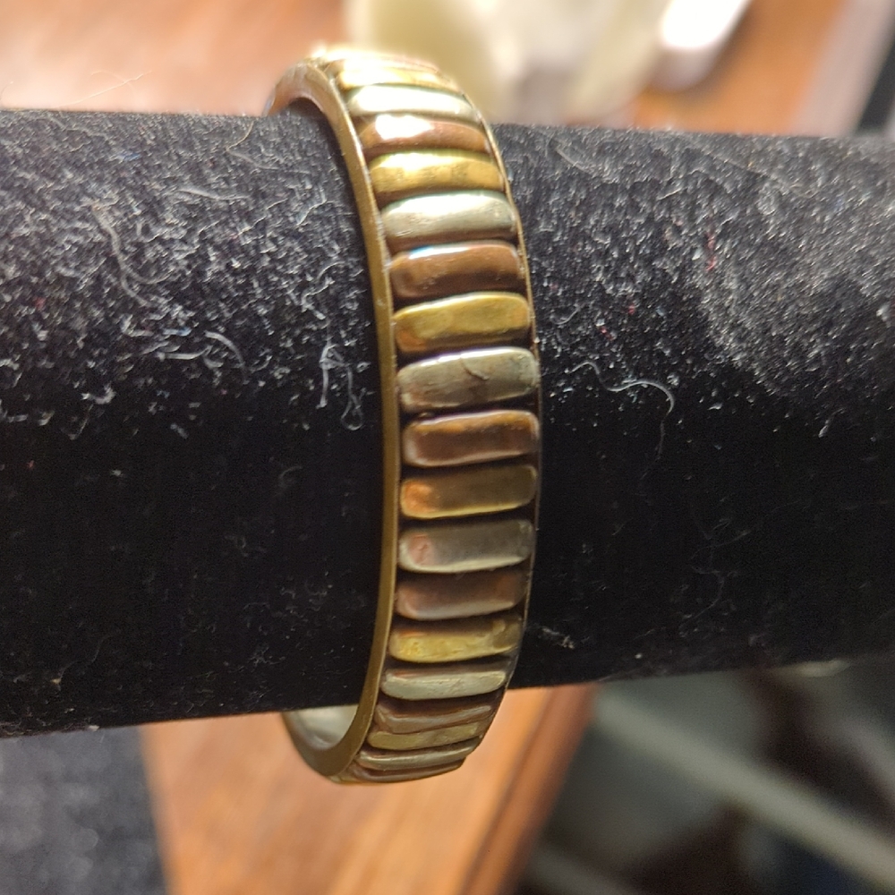Bracelet Brass Silvertone Copper  Bangle Metal Statement Hardware Unique 2.5"